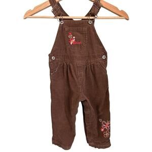VTG Oshkosh B’Gosh Brown Corduroy Overalls Floral & Butterfly Embroidery 18 mo